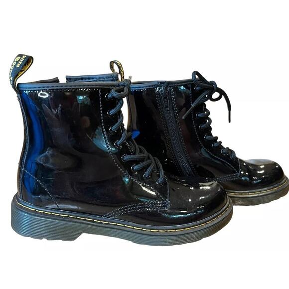Dr Martens Youth Kids Black Delaney Side Zip Boots Glossy Sz 3 DOC Docs - Picture 4 of 11